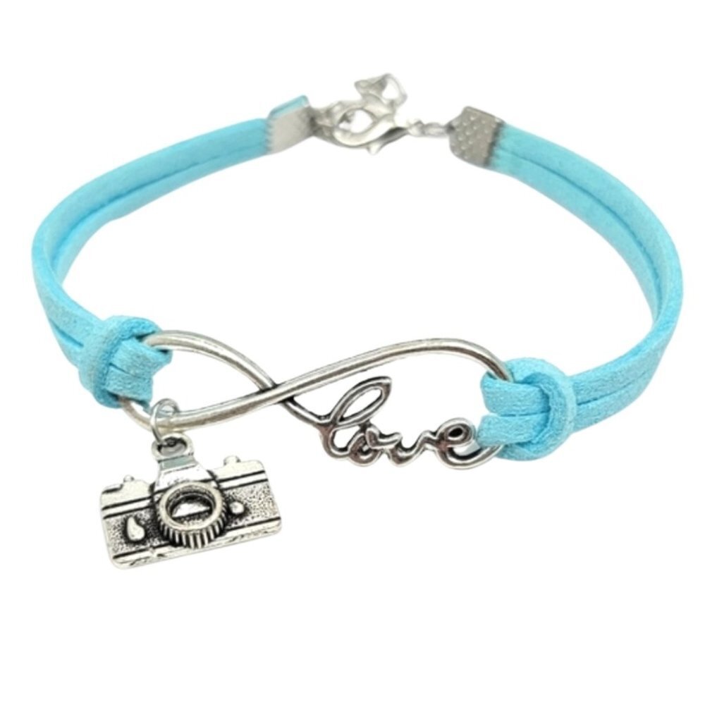 3/$20 Photographer Camera Infinity Love Sky Blue Suede Fashion Bracelet
